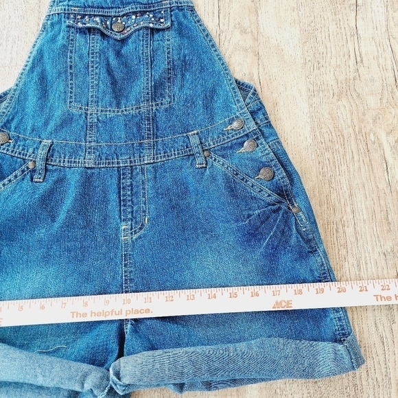 VTG Bib Overall Denim Shortalls Y2K 90's Small Medium ? Embellished Cutoffs - Picture 12 of 14